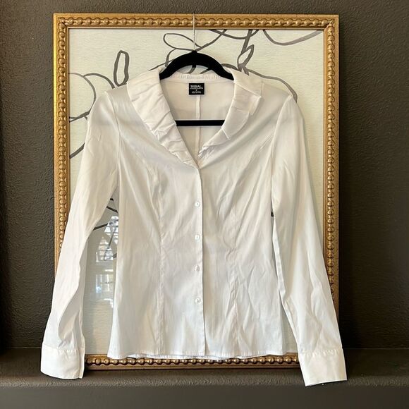 Tribal White Long Sleeve Dress Shirt Button Up Blouse Women's Size 2 Classic - Picture 1 of 5